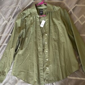 GAP Women’s Olive/Army Green Button Down Perfect Shirt 100% Cotton